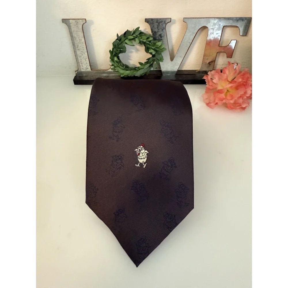 Yi Tang Silk Necktie Brown Logo Duck Through Out Hand Made Vintage 3.5